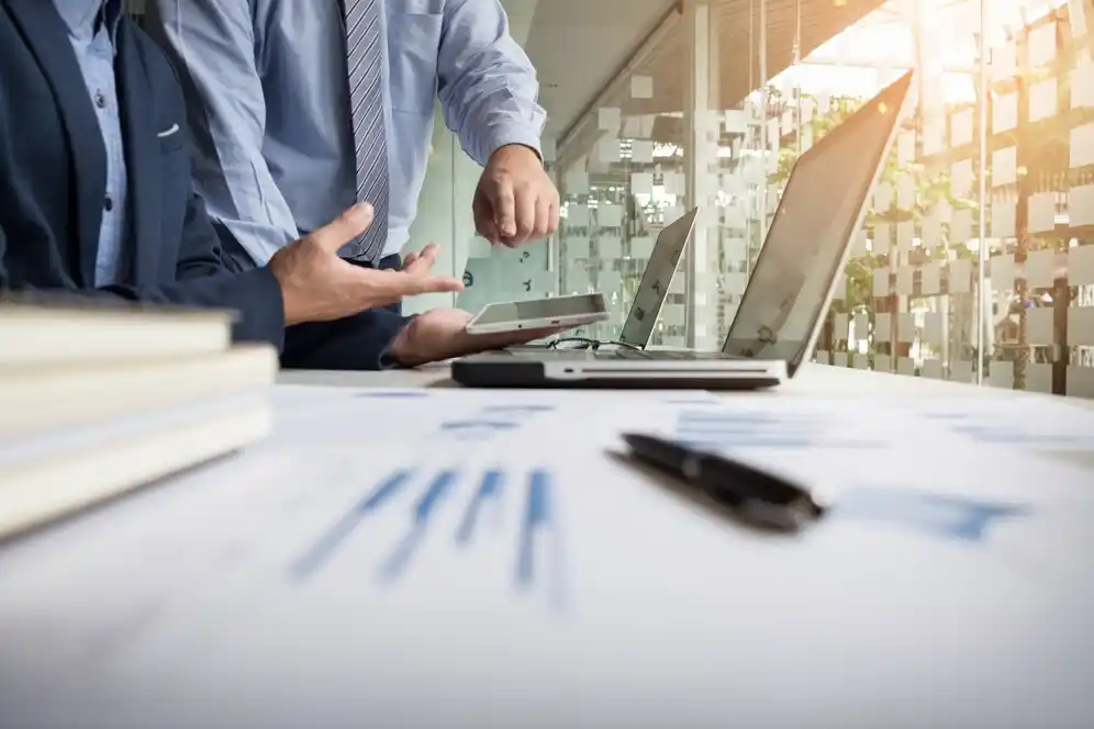 Business adviser analyzing financial figures